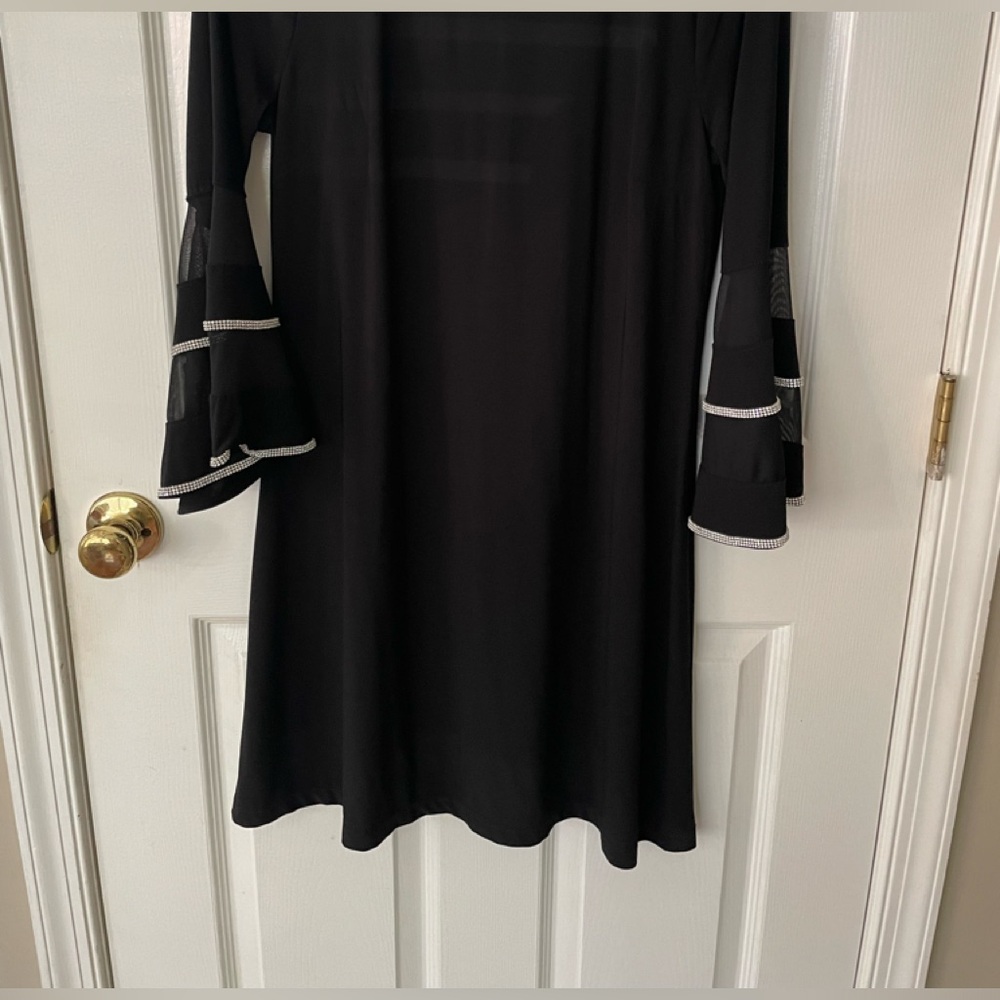160 - MSK Black Mini Dress with Crystals on Neckline and Sleeves, Size Small